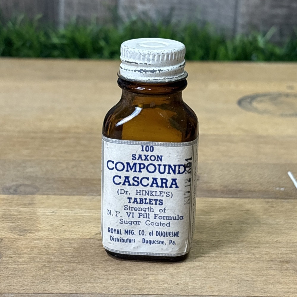 Antique Saxon Compound Cascara Hinkle's Amber Glass Medicine Apothecary Bottle